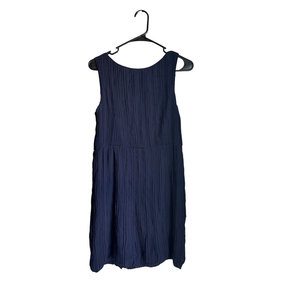 Theory Navy Blue Size 2 Silk Crinkle Pleated Sleeveless Cocktail Flowy Dress - Picture 4 of 5